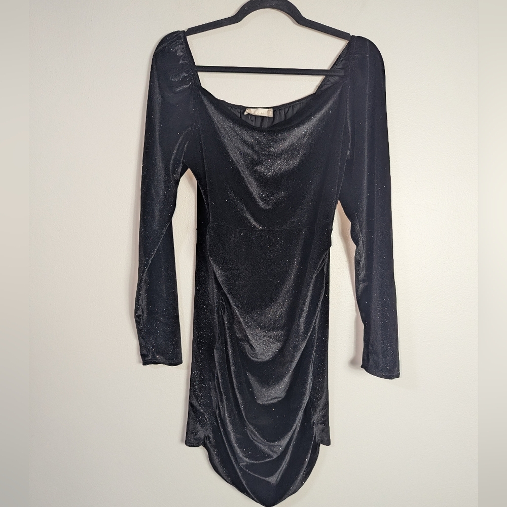 M Altar'd State Black Velvet Shimmery Mini‎ Dress